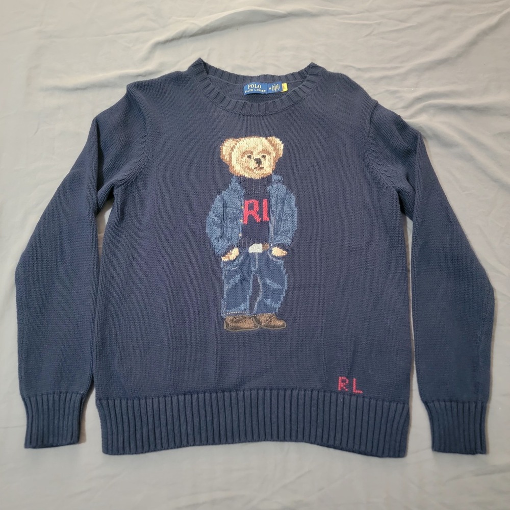 Polo Ralph Lauren Polo Bear Sweater Men's Medium Blue Crew Neck Long Sleeve